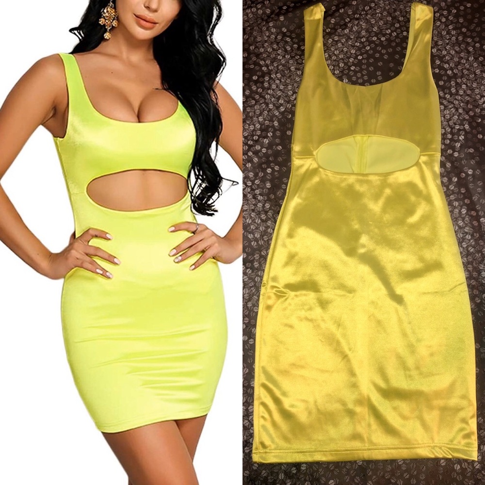 Sexy Cutout Bodycon Dress, Neon Yellow